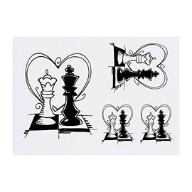 4 x 'Chess Piece Couple' Temporary Tattoos - Water Resistant, Skin-Safe, Non-Toxic Transfers, Mixed Sizes (TO00000438)