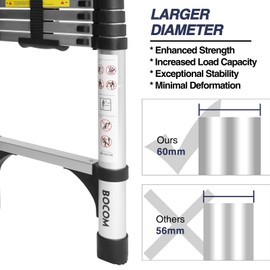BOCOM 8.5 FT Aluminum Telescoping Ladder, Lightweight Multi-Purpose Collapsible Extension with 2 Triangle Stabilizers, Heavy Duty 330 lbs Max Capacity, Ideal for Home, RV, and Outdoor Work Silver