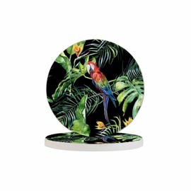 Pznen Scarlet Macaw Parrot Coaster for Drinks Individual Tropical Jungle Bird Animal Leaf Floral Botanical Palm Tree Presents for Housewarming Birthday and Family 100% Diatomite 4''X 4'',2 Pack