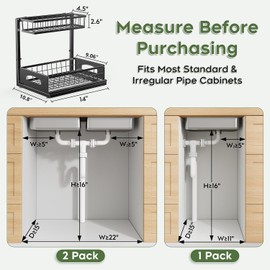 Under Sink Organizer, 2 Pack Cabinet Organizer for Kitchen, Height Adjustable Pull Out Heavy Duty 2 Tier Metal Under Sink Storage for Bathroom Pantry