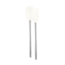 Tovolo Flex-Core Stainless Steel Handled Mini Spatula & Spoonula Set (White), Kitchen Utensil Set of 2, Heat-Resistant & BPA-Free Silicone Turner Heads, Safe for Cast Iron | Dishwasher-Safe