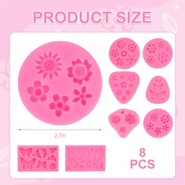 8-Pack Flower Molds Silicone, Fondant Molds, Flower Chocolate Mold, Leaf and Insect Assortment, for Clay Resin, Soap, Ice Cubes, Jelly, Wax, Baking and Cupcake Decoration