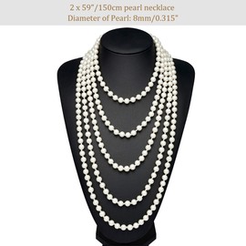 BABEYOND® Art Deco Fashion Faux Pearls Flapper Beads Cluster Long Pearl Necklace 59 inch (White-2 pcs, 59.00)