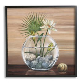 Stupell Lotus and Palm Plant in Rock Vase Still-Life Framed  12 x 12