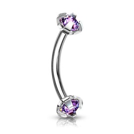 Pierced Owl 16GA Stainless Steel Internally Threaded Prong Set CZ Crystal Ends Cartilage Helix Rook Eyebrow Curved Barbell (Tanzanite)