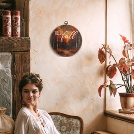 FUGWN Fall Forest Landscape Round Wall Art Decor Framed, Rustic Fall Canvas Artwork Prints, Farmhouse Country Autumn Wall Hanging Decorations for Home Bedroom Living Room, 10x10 Inch