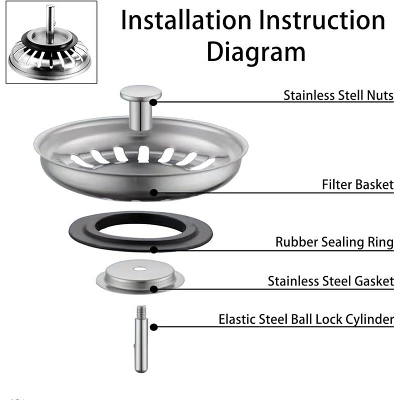 Walquicks 2 Pcs Sink Strainer Plug, Silver Stainless Steel 304