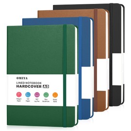 OMEYA Hardcover Journal Notebooks for Work: 4 Pack, A5 100gsm Lined Paper