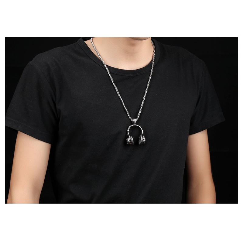 PAURO Men's Stainless Steel Music Headset DJ Headphone Pendant Biker