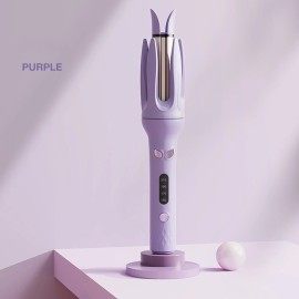 Professional Ceramic Long Barrel Curling Iron Stick Portable Plug Powered LED 160-220C 30W Automatic Rotating Hair Stylingcolor: Purple, Plug Type: British Plug