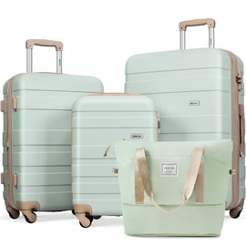 Merax Expandable ABS Hardshell Luggage Spinner Wheel Suitcase TSA Lock Suit Case, Grey Green, 4-Piece Set