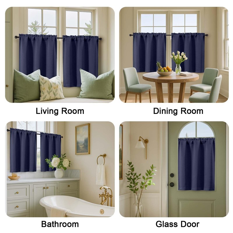 OVZME Navy Blue Blackout Curtains for Small Window Treatment, Light
