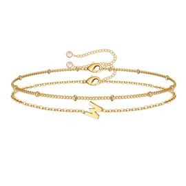 M MOOHAM Initial Bracelets for Women - Gold Plated Layered Initial Bracelet for Women Dainty Letter W Letter Bracelet Jewelry for Womens, Gold Jewelry Gifts Trendy Cute Bracelets