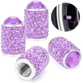 ToBeQueen Bling Purple Tire Valve Caps, 4 Pack Handmade Crystal Rhinestone Purple Valve Stem Covers Universal Dustproof Purple Car Accessories for Women for Car/SUV/Motorcycle/Bike(Purple)