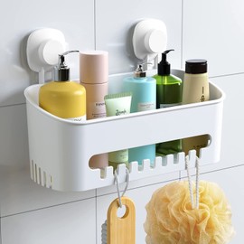 LUXEAR Suction Cup Shower Caddy - No Drilling Removable Shelf - Powerful Organizer Max Hold 22lbs - Waterproof Storage Basket for Bathroom & Kitchen