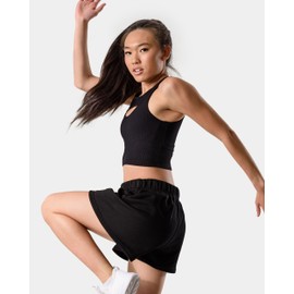 Kamo Fitness CozyTec Sweat Shorts Women High Waisted Lounge Comfy Casual Cotton Shorts with Pockets (Black, S)