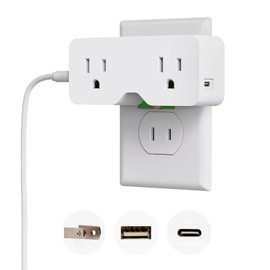 ELEGRP USB Wall Outlet Extender, Multi Plug Outlet Splitter with USB C and USB A Ports (4.2A in Total), Outlet Extender Wall Tap, 2 to 3 Prong, Grounded, 125V, ETL Listed, White, 1 Pack
