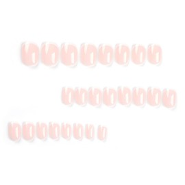 White French Tips Press on Nails Short Square Fake Nails Press ons Reusable Full Cover False Nails Artificial Acrylic Stick on Nails Glossy Skin Tones Glue on Nails for Women Girls Manicure 24Pcs