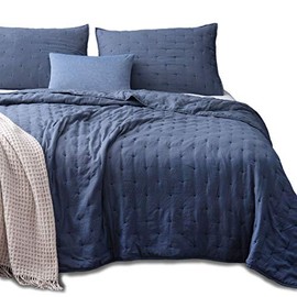 KASENTEX Quilt-Coverlet-Bedspread-Blanket-Set + Two Shams, Ultra Soft, Machine Washable, Lightweight, All-Season, Nostalgic Design - Solid Color (Twin + 2 Shams, Blue)