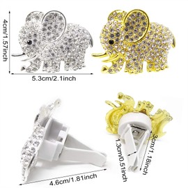 Honbay 2PCS Rhinestone Elephant Car Air Vent Clips - Car Air Freshener - Gold and Silver