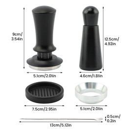 51mm Espresso Accessories Kit, Spring Loaded Hand Tamper with Base Coffee Stirrer Coffee Tamper Set for Espresso Machine(Black/5Pcs)