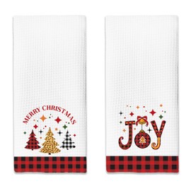 KGHYT Merry Christmas Tree Joy Kitchen Towels,16x24 Inches Set of 2,Tea Towels Dish Towels Hand Towels for Home Kitchen Farmhouse Bathroom Decor.(017)