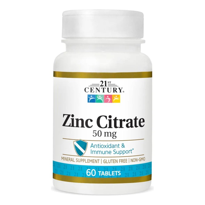 21st Century Citrato Zinc Suplemento Mineral 60 Tabletas Sabor Sin
