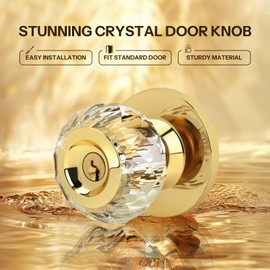 Gaurqiah Crystal Door Knob with Keys, 2 Pack Privacy Lock Crystal Round Doorknob Interior Fancy Design for Bedroom Bathroom Closet, Gold