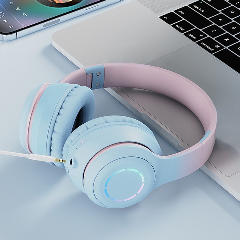 Bluetooth Headphone Heavy Bass Noise Cancelling Foldable Gradient Color Wireless