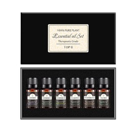 Essential Oils Set, 6 Pack, 10ml (Lavender, Peppermint, Lemongrass, Eucalyptus, Sweet Orange, Tea Tree) for Water Air Purifiers, Home Fragrance