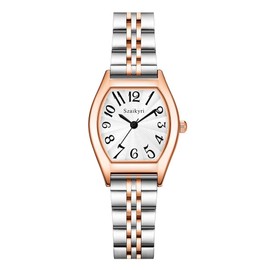 Szaikyri Barrel-Shaped Watch for Women with Easy Read Arabic Numerals Ladies Dress Watch Montre Femme (Silver&Rosegold-Black)
