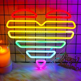 Heart Neon Sign Rainbow Sign for Wall Decor, WIOSOUL Dimmable Rainbow Light Up Sign USB Powered Heart Rainbow Decor Bar Sign for Bedroom Party Art Decoration 13.8x12.3 Inches (Rainbow Heart Neon