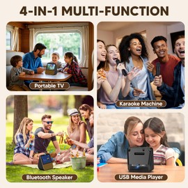 TURNRISE 7" Mini Portable TV: 1080P HD Touch Screen Portable Smart TV with ATSC Tuner - Karaoke Machine with Bluetooth - Battery Powered TV with Remote for Camping, Travel, Car, Home (Brown)