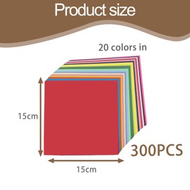 300 PCS Colour Paper, 15 x 15cm Coloured Paper Double Sided 70g, 20 Colors Craft Papers for Home and School Art Projects Parties and Handmade DIY Origami