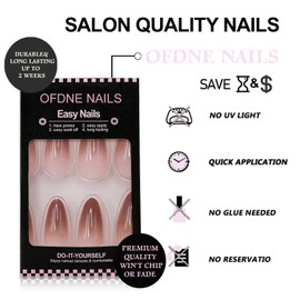 Press on Nails Medium Almond OFDNE French Tip Fake Nails Brown Gradient False Nails Full Cover Glossy Glue on Nails Stick on Nails Acrylic Nails Artificial Nails for Women Girls 24 Pcs