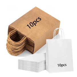 GZTFPQ 10Pack Sturdy Medium Gift Paper Bags with Handles Bulk, Kraft Bags party favor bags Craft Grocery Shopping Retail Party Favors Wedding Bags Sacks (White,Brown, 10 Each)