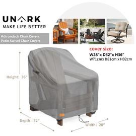 UNARK Outdoor Adirondack Chair Covers 28W 32D 35H Inches, Patio Furniture Covers Waterproof Heavy Duty Patio Chair Covers, Swivel Patio Chair Covers Gery