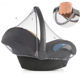 Zamboo Insektenschutz für Babyschale - Mückennetz für Baby Autositze (z.B. Maxi-Cosi, Cybex, Römer) - feinmaschiges Moskitonetz mit Gummizug und Trageöffnung - Grau