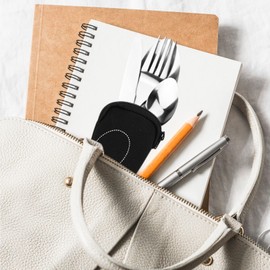 4 Piece Cutlery Set with Portable Bag, Stainless Steel Flatware, Camping Utensil Set with Neoprene Bag for Outdoor, Travel, Picnic, Office, School, Lunch Box