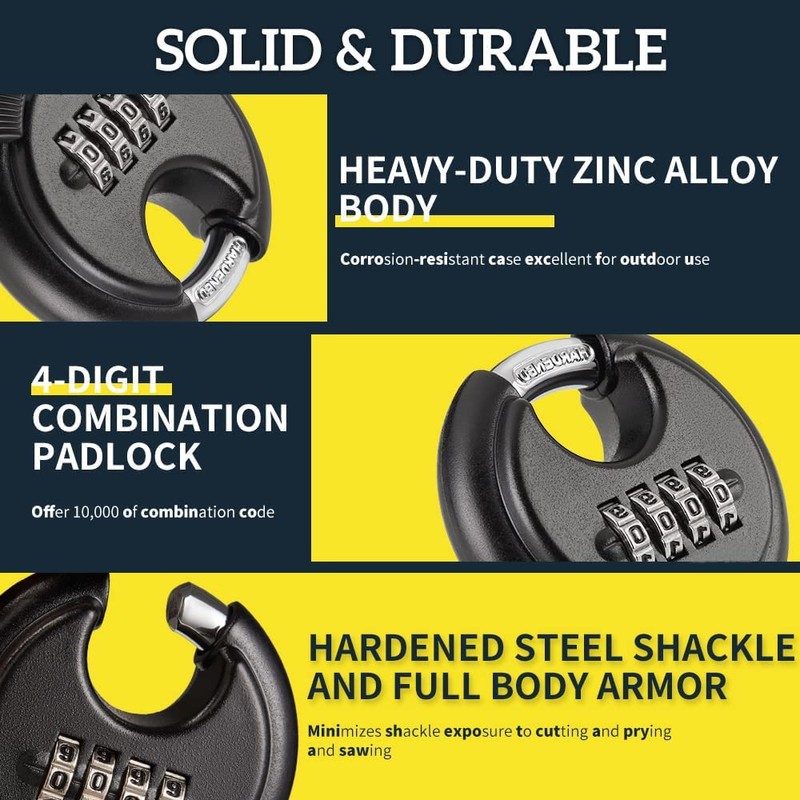 Guliffen Combo Lock 4 Digit Heavy Duty Discus Padlock for