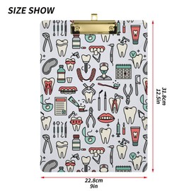 Dentistry Icons Dental Elements Office Clip Boards A4 Size 12.5" x 9" Acrylic Clipboards Clipboard with Big Clip with Low Profile Clip for Classroom Elementary