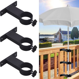 YZZHAJ Deck Patio Umbrella Holder Heavy Duty Adjustable Metal Umbrella Clamp Stand Mount Attaches to Railing, Outdoor Courtyard, Balcony, Boats, 3 Pack Black