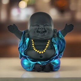 4"W Blue and Black Buddha Hands Up Figurine Ornament Home Decor Unique Gift