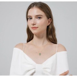 LMXXVJ 18k Gold Plated Cross Necklace for Women - Created Green Emerald Cross Faith Pendant Small Layered Necklace Jewelry,Birthday Anniversary Festival Prom Gift