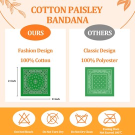 PJPSAA 24 Pack Bandanas Bulk 22x20 Inch Cotton Paisley Bandanas Headband Scarf for Men Women (Green)