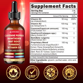 Cayenne Pepper Liquid Drops, 2pcs Cayenne Pepper Extract Drops Supplement Liquid with Hawthorn Berry, Ceylon Cinnamon and 5 More Herbals - Immune Support, Circulation & Overall Wellness