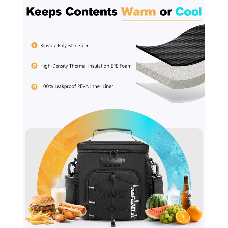 SafeDelux Lunch Bag with Combination Lock, Lunch Box for Men