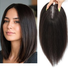 lagomance 100% Real Human Hair Topper for Women Human Hair Pieces for Women 12 inch Dark Brown Hair Hoppers Mono Base Hairpieces for Thinning Hair#2