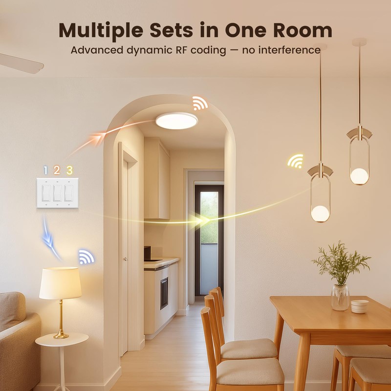 SURAIELEC Upgrade 3-Way Wireless Light Switch and Receiver Kit, Works