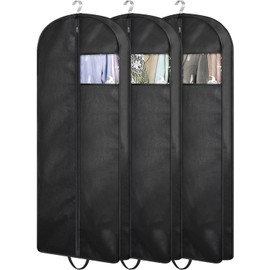 MISSLO 54" Suit Bags for Closet Storage and Travel Hanging Garment Bags for Men Suit Cover 3 Pack Black